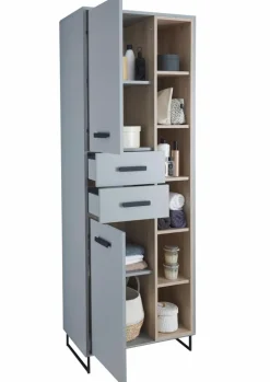 Badschränke| Hochschrank Tunis Grau / Eiche