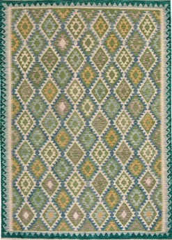 Kelim-Teppiche-Kelim Teppich Amira 170 x 240 cm Grün