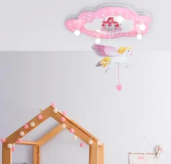 ELOBRA kids Kinderlampen|Kinderlampen-Kinderlampe Schloss mit Einhorn Rosa
