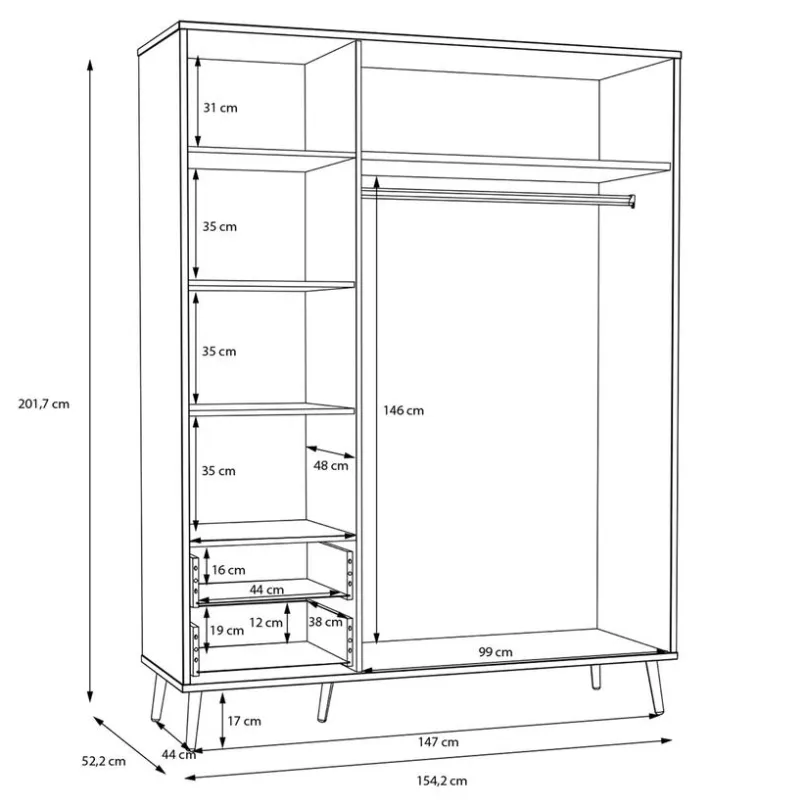 Kinderzimmer Schränke|Kinderzimmer Schränke|FORTE Kleiderschrank Harllson Weiß / Eiche