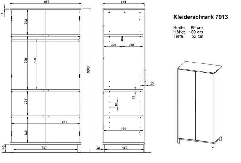 Babyzimmer Schränke & Regale|Babyzimmer Schränke & Regale|Germania Kleiderschrank Alkmaar 89 x 180 cm Kaschmir