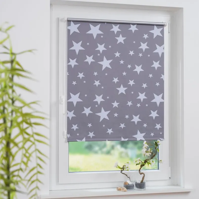 Vorhänge & Gardinen|Liedeco Klemmfix-Rollo Sterne 75 x 150 cm Grau