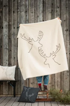 Kuscheldecken|Decken|Fussenegger Kuscheldecke Hirschköpfe 150 x 200 cm Rohweiß