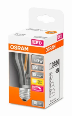 E27|Osram LED Birne E27/7 Watt/Energie E Transparent