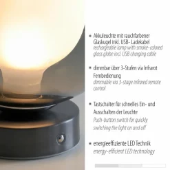 Tischlampen|Paul Neuhaus LED-Akkutischleuchte Popup Grau