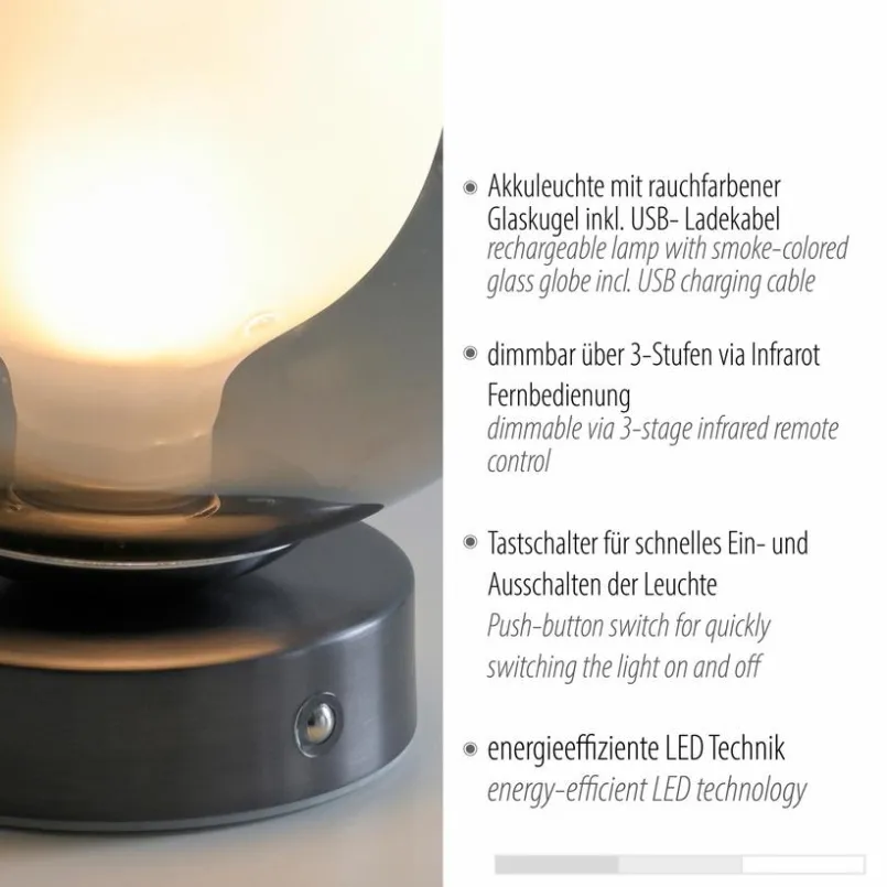 Tischlampen|Paul Neuhaus LED-Akkutischleuchte Popup Grau
