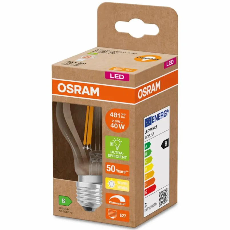Osram E27-LED-Birne E27/2,6 Watt/Energie B Transparent