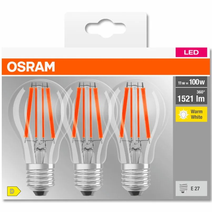 E27|Osram LED-Birne E27/11 Watt/Energie D Transparent