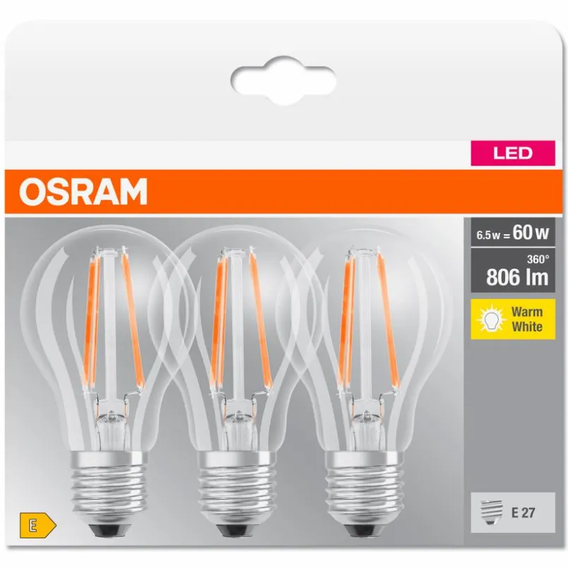 Osram E27-LED-Birne E27/6,5 Watt/Energie E Transparent
