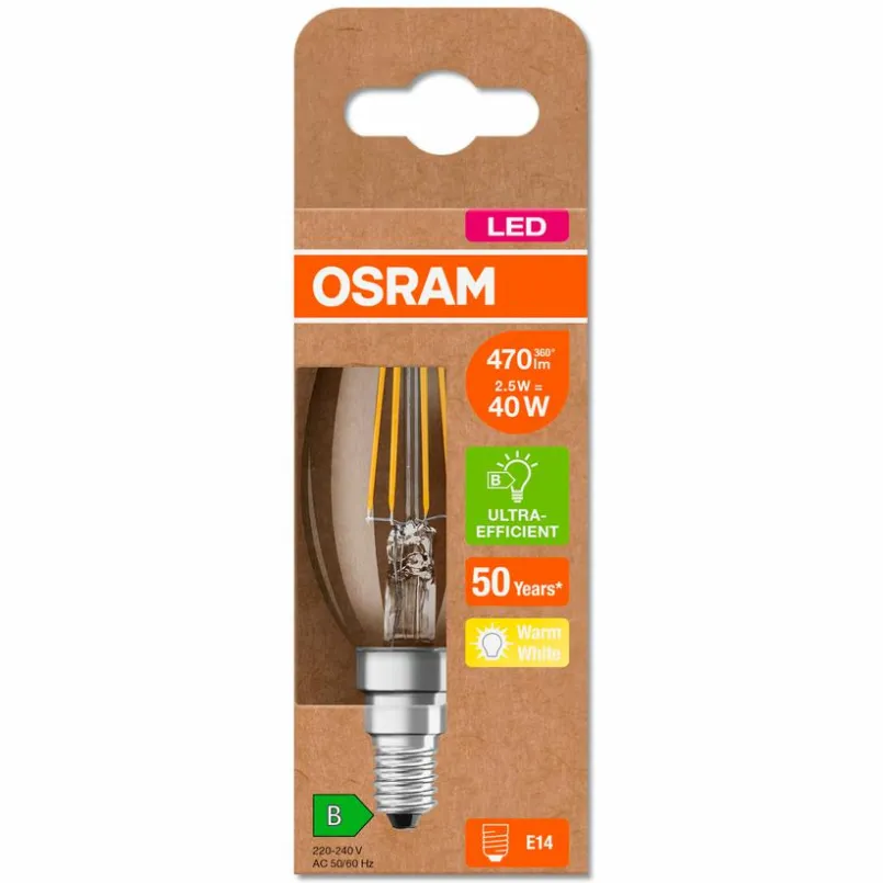 Osram E14-LED-Kerze E14/2,5 Watt/Energie B Transparent