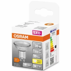 Gu10|Osram LED-Strahlerform GU10/2,6 Watt/Energie F Transparent