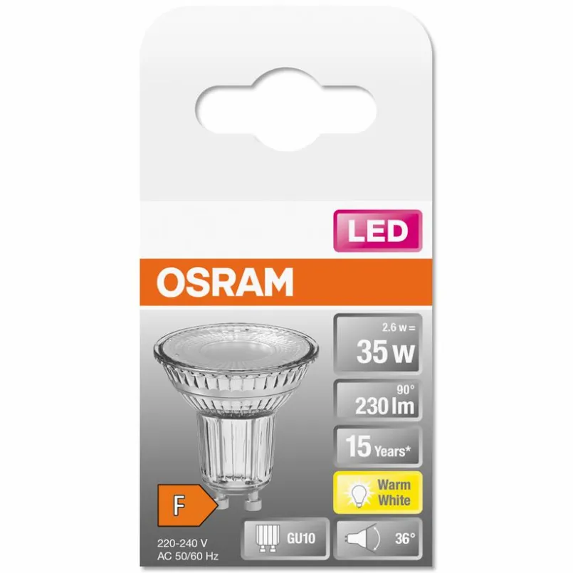 Gu10|Osram LED-Strahlerform GU10/2,6 Watt/Energie F Transparent