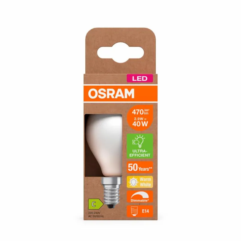 E14|Osram LED-Tropfen E14/2,9 Watt/Energie C Weiß