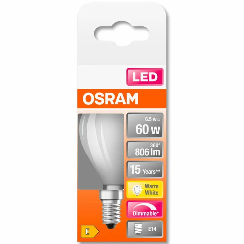 E14|Osram LED-Tropfen matt E14/ 5,5Watt/ Energie E Weiß