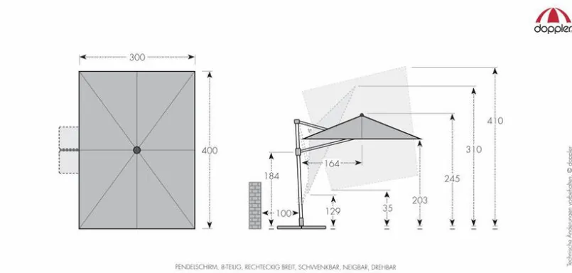 Doppler Sonnenschirme-Pendelschirm Ravenna 300 x 400 cm Anthrazit