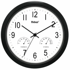 Mebus Wanduhren-Quarzwanduhr 56464 Ø 26 cm Schwarz