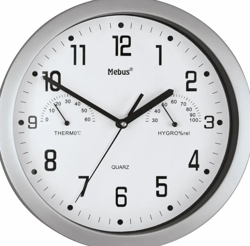 Mebus Wanduhren-Quarzwanduhr 06992 Ø 26 cm Silber