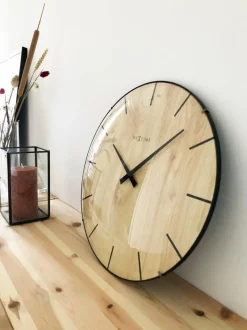 Wanduhren|Nextime Quarzwanduhr Edge Wood Dome Ø 35 cm Hellbraun