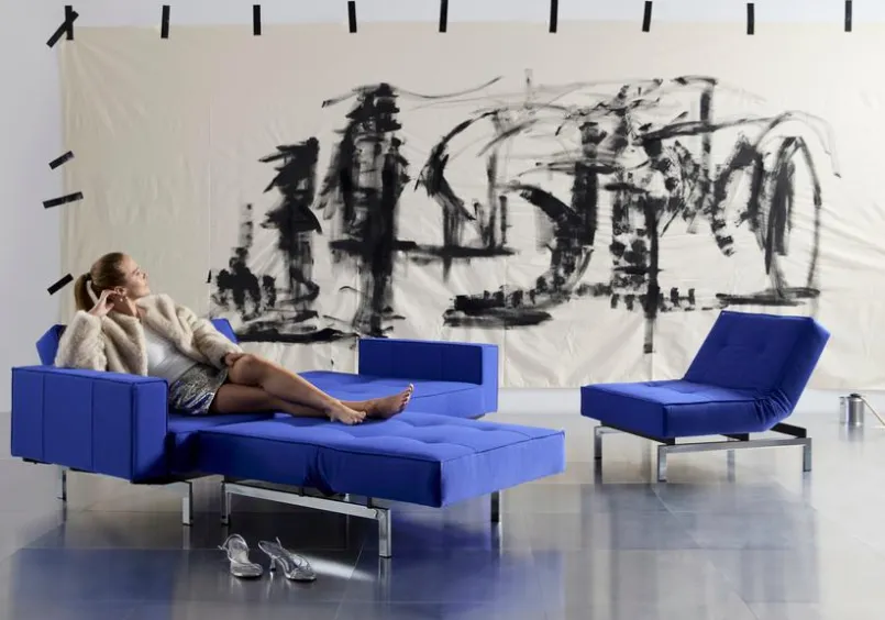 INNOVATION LIVING Schlafsofas|Schlafsofas-Schlafsofa mit Armlehnen Splitback Chrom Ultramarine