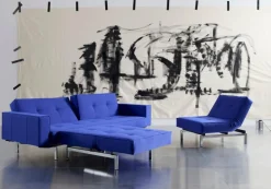 INNOVATION LIVING Schlafsofas|Schlafsofas-Schlafsofa mit Armlehnen Splitback Chrom Ultramarine