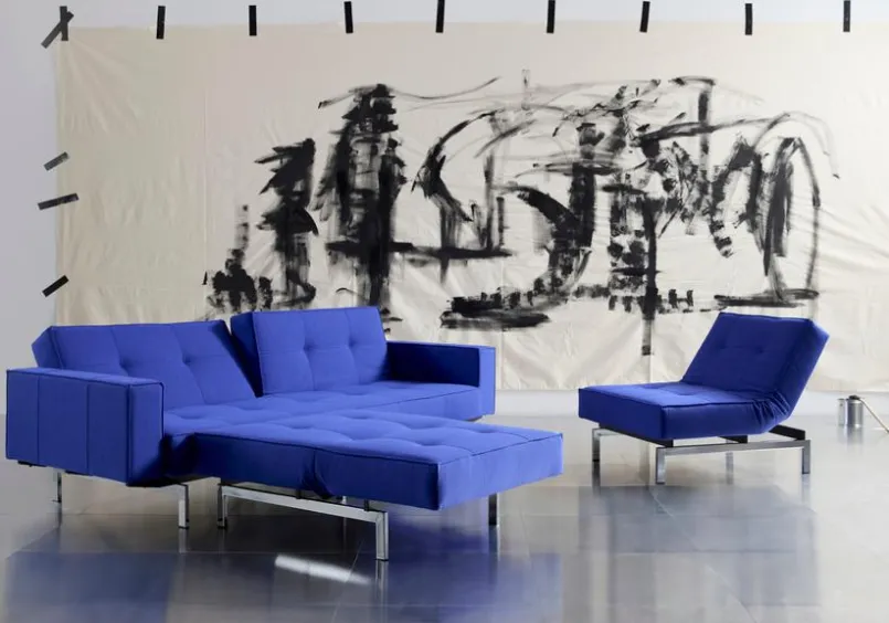 INNOVATION LIVING Schlafsofas|Schlafsofas-Schlafsofa mit Armlehnen Splitback Chrom Ultramarine