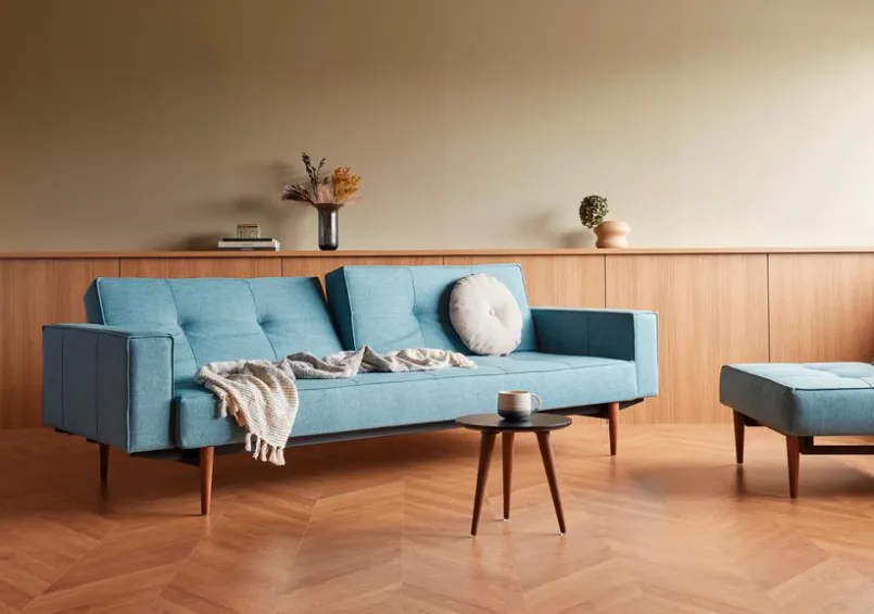 Schlafsofas|Schlafsofas|INNOVATION LIVING Schlafsofa mit Armlehnen Splitback Styletto dunkel Light Blue