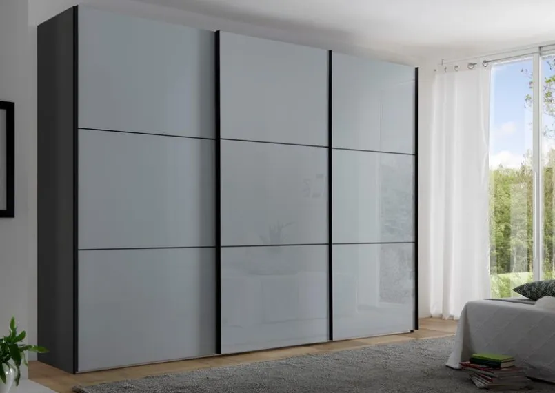 Kleiderschränke|Staud Schwebetürenschrank Includo-Glas 298 x 222 cm Hellgrau