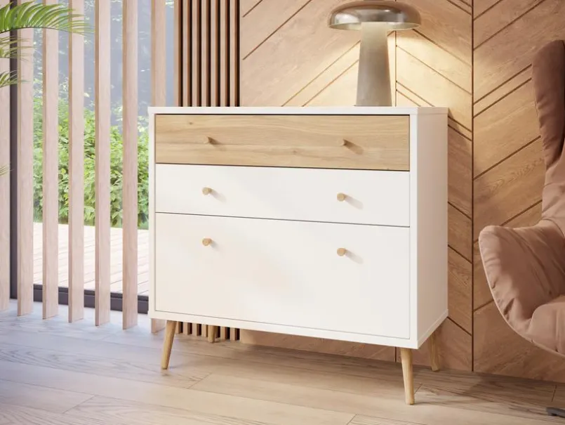Kommoden|FORTE Sideboard Harllson Weiß / Eiche