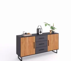 Elfo Kommoden|Kommoden-Sideboard Stella Anthrazit / Eiche