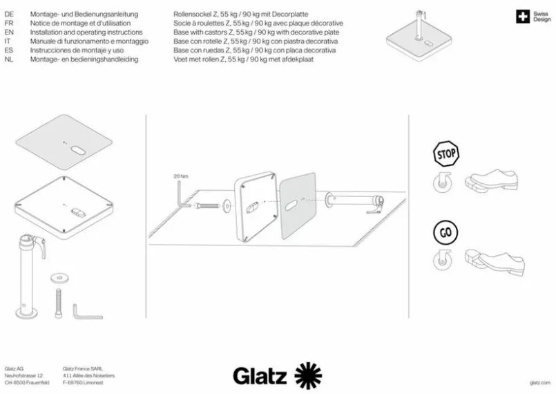 Glatz Schirmständer-Sonnenschirmständer Rollensockel Beton hell