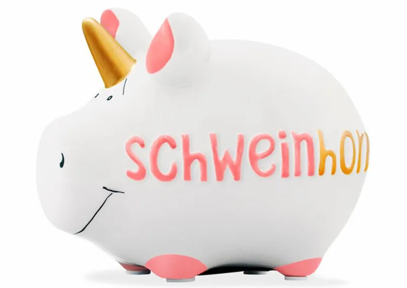 Dekodosen| Spardose Schweinhorn 12,5 x 9 cm Weiß