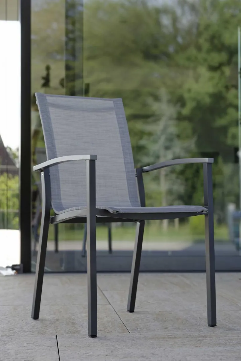 Balkonstühle|Gartenstühle|Stern Stapelstuhl Evoee, Textilen/Alu Silber