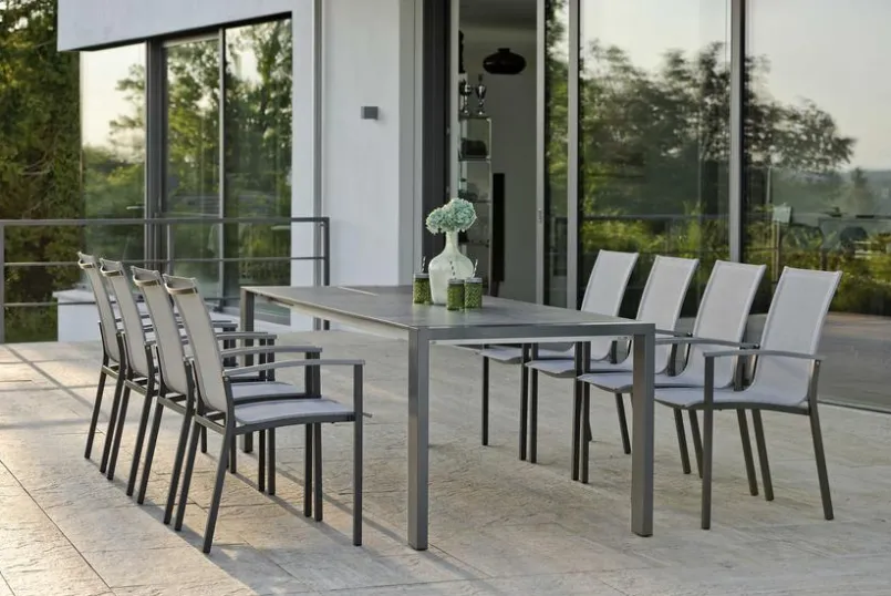 Balkonstühle|Gartenstühle|Stern Stapelstuhl Evoee, Textilen/Alu Silber