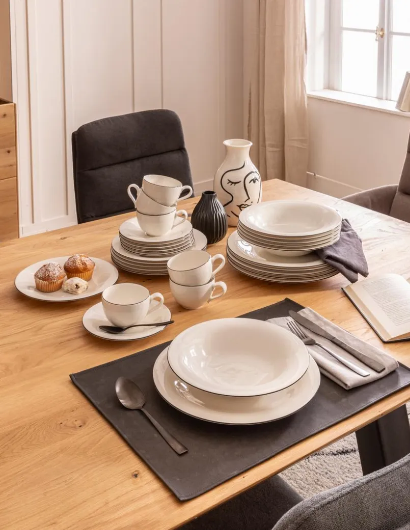 Villeroy & Boch Geschirr-Tafelservice Black Lines 12tlg. Weiß