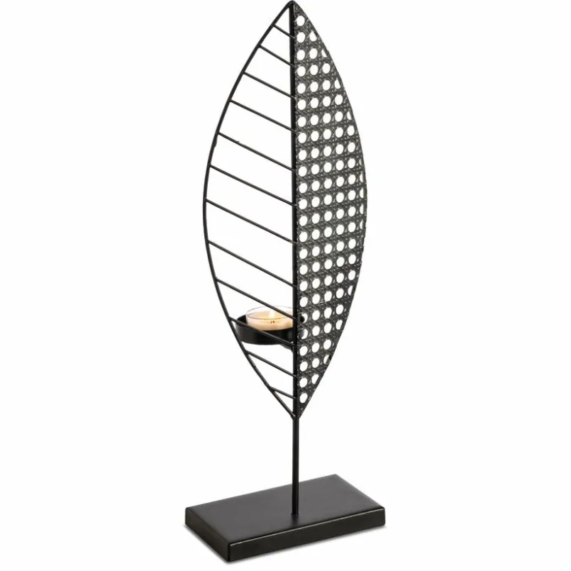 Teelichthalter|Teelichthalter| Teelichthalter Blätter 33,9 cm Schwarz