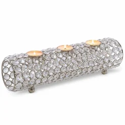 Windlichter|Teelichthalter-Teelichthalter Kristall 33,5 cm Silber