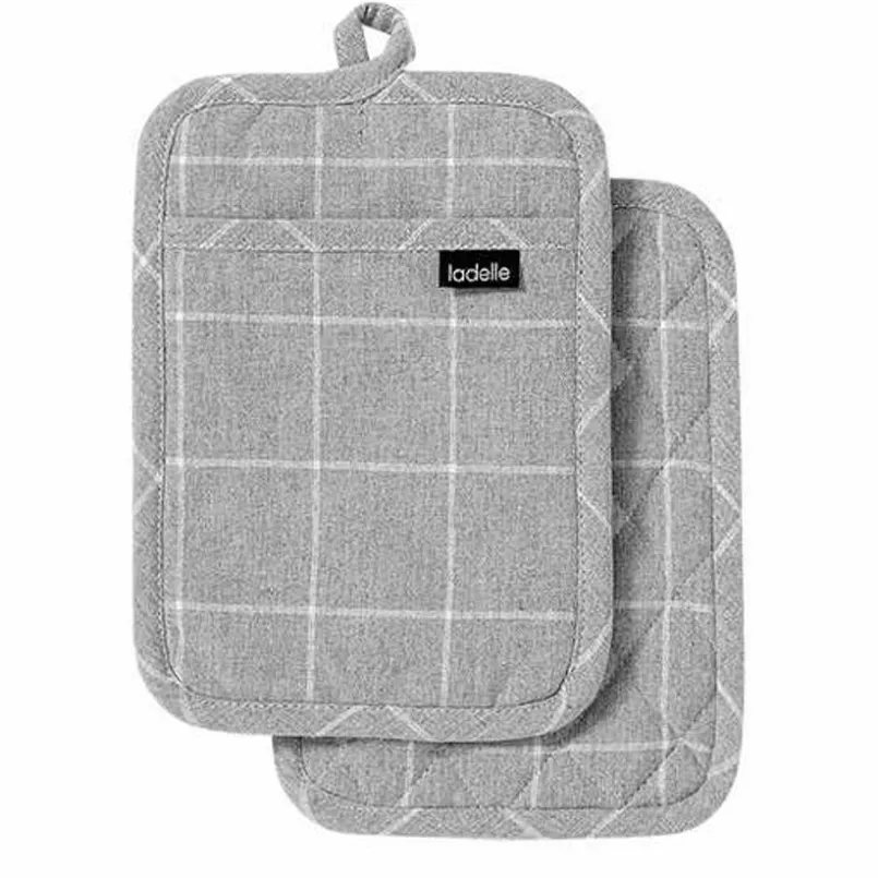 ladelle Ofenhandschuhe-Topflappen Eco Check 2tlg. Grau