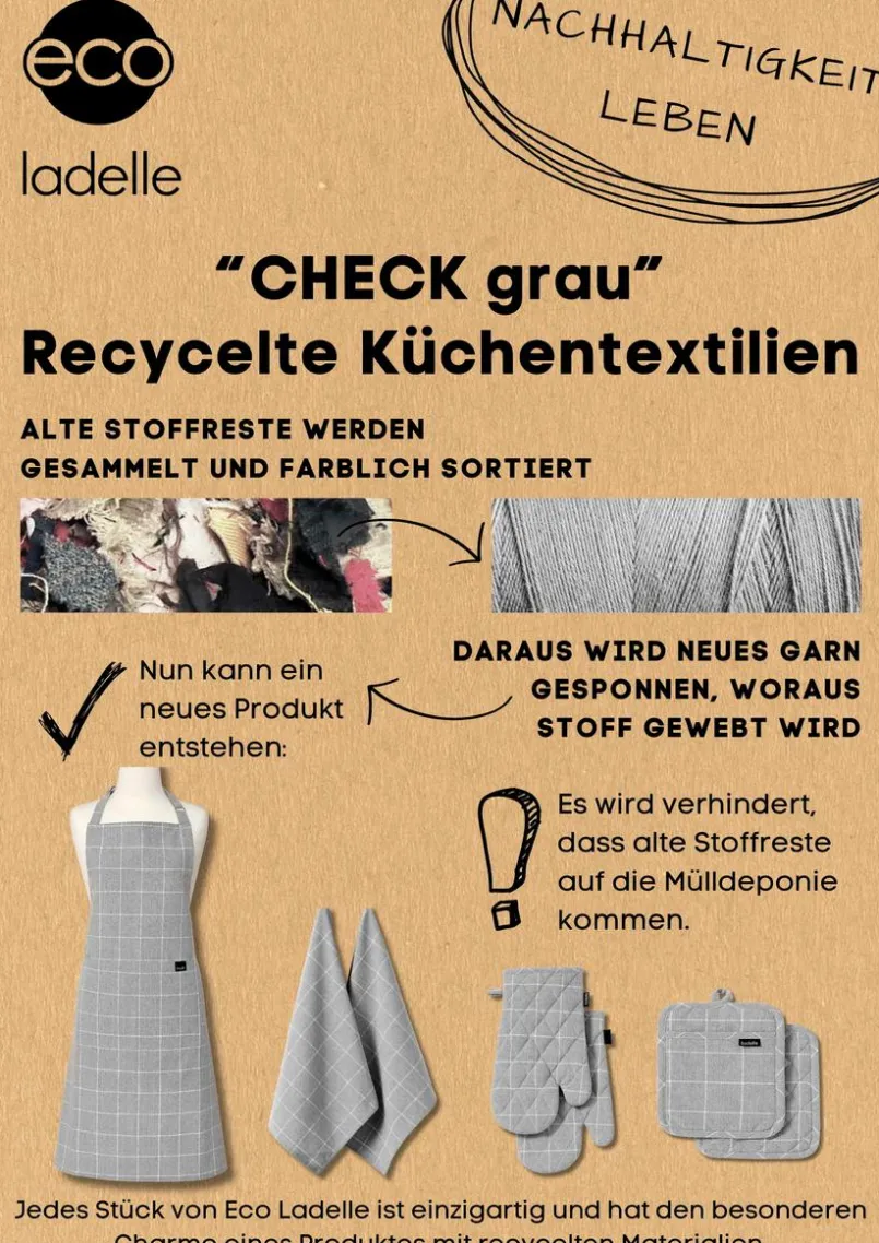 ladelle Ofenhandschuhe-Topflappen Eco Check 2tlg. Grau