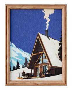 Dekorationsartikel|Bilder Mit Rahmen| Wandbild 31,9 x 31,9 cm Berghütte Blau