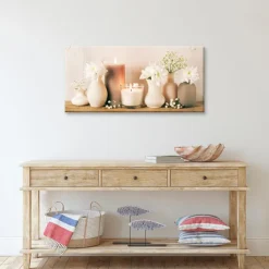 EUROART Bilder Nach Themen-Wandbild 55 x 115 cm Flowers and Candles Beige