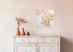 EUROART Bilder Mit Rahmen-Wandbild 30 x 30 cm en Leaves VI Gold