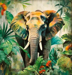 EUROART Bilder Mit Rahmen-Wandbild 30 x 30 cm Jungle Elephant Braun