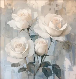 EUROART Bilder Mit Rahmen-Wandbild 30 x 30 cm Shimmering Flowers I Weiß