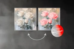 EUROART Bilder Mit Rahmen-Wandbild 30 x 30 cm Shimmering Flowers I Weiß