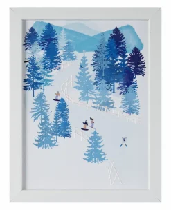 Dekorationsartikel|Bilder Mit Rahmen| Wandbild 17,1 x 17,1 cm Skifahrt Beige