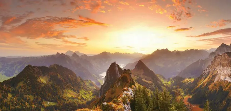Bilder Ohne Rahmen|EUROART Wandbild 55 x 115 cm Swiss Alps III Orange