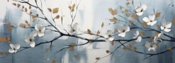 Bilder Ohne Rahmen|EUROART Wandbild 50 x 140 cm White Flowers On Silver VII Weiß