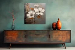 Bilder Ohne Rahmen|EUROART Wandbild 50 x 50 cm White Flowers On Silver IV Gold