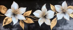 Bilder Mit Rahmen|EUROART Wandbild 50 x 120 cm White Flowers On Black I Gold