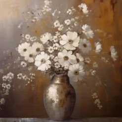 EUROART Bilder Ohne Rahmen-Wandbild 50 x 50 cm White Flowers On Gold II Beige